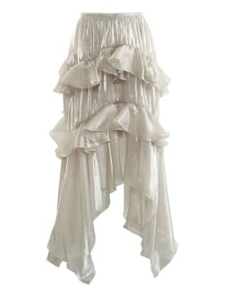 [EAM] High Elastic Waist Champagne Glossy Ruffles Irregular Half-body Skirt Women Fashion Tide New Spring Autumn 2026 1DJ0349