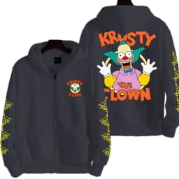 The Simpsons Krusty the Clown Men's Anime Zipper Hoodie Outdoor New Women's Sportswear Autumn/Winter Fashion Couple Cartoon Top
