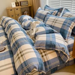 100% Cotton Brushed Quilt Cover Nordic Plaid Thickened Duvet Covers Soft Skin-Friendly Comfortable Single Double Blanket Cover