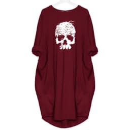 Women's Summer Loose Skull Print Round Neck Long Sleeve Pocket Comfortable Casual P lus Size Dress ashion Streetwear Oversized