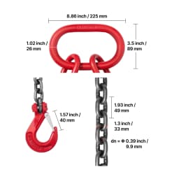 SucceBuy 3/8in x 10ft Chain Sling Lifting Sling Chains with 4 Leg Grab Hook Adjustable Engine Chain Hoist Lifts for Cargo Towing