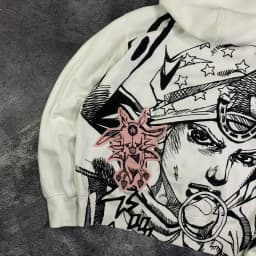 Y2K Retro Harajuku White Pullover Hoodie Vintage Anime Manga Graphic Print Streetwear Casual Loose Men Women Sweatshirt