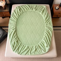 Geometric Jacquard Fleece Fitted Sheet Winter Thickened Warm Mattress Cover Solid Color Soft Plush Sheet for Single Double Bed