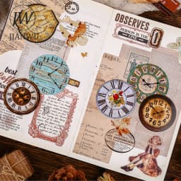 JIANWU Time Scale Series Vintage Clock Landscape Material Collage Scrapbooking Sticker Creative DIY Journal Stationery