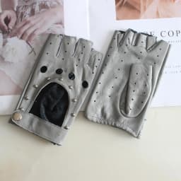 New Women's Sheepskin Half Finger Gloves Thin Style Unlined Rivet Style Colored Genuine Leather Driving Gloves