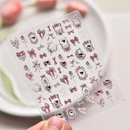 5D Relief Finely Crafted White Black Pink Lattice Lace Stripe Love Bow Adhesive Nail Art Stickers Decals Manicure Beauty Charms