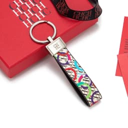CH Monogram Print Leather Keychain Two Tone Red Edge Car Key Holder Unisex Fashion Bag Charm Luxury Accessory Pendant Keyring