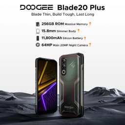 DOOGEE Blade20 Plus Rugged Smart Phone Helio G100 11800mAh Battery 48GB RAM(6+42) 256GB ROM Android 16 64MP AI Main Camera NFC Widevine L1 Support Mobile Phones