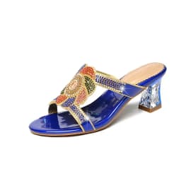Summer New Comfort Non-slip High Heel Genuine Leather Crystal Inlaid Diamond Women's Beach Fashion Versatile Bohemian Shoes