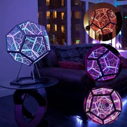 Dreamy Geometric Space LED Night Light with Stand Creative Color Christmas Birthday Gifts Infinity Dodecahedron Mirror Art Light
