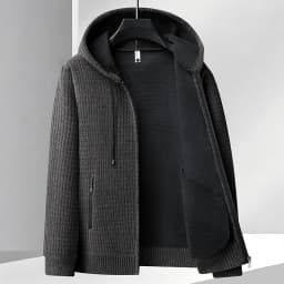 Legible Autumn Winter Casual Sweaters Men Solid Color Hooded Sweatercoats Male Loose Zip-up Knitted Cardigan Man