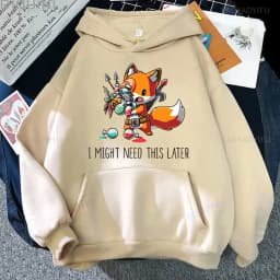 Cute I Don't Give A Fox Cute Animal Kawaii Hoodie Loose Fleece Pullover Hip Hop Hoodies Streetwear Cartoon Women Men Sweatshirts