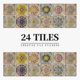 24 Pieces of Mandala Retro Pattern Glossy Self-adhesive Tile Stickers for Kitchen and Bathroom Removable Waterproof Wall Sticker