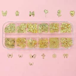 12Grids Moon Star Nails Gold Metallic Nail Sequins Charms 3D Nail Art Tips Decoration 3D Metal Moon Star Sun Bead Rivet Nail Je
