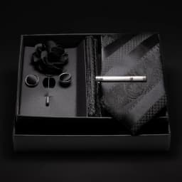 JEMYGINS New Designer Silver Gray Ties For Men Wedding Party Neck Tie Pocket Square Cufflink Pin Gift Box Set Gravat Accessories