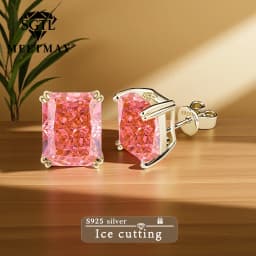 Bocarman Ice Cut Zircon Stud Earrings S925 Silver Paraiba Tanzanite Blue Mint Green Rectangular Multicolor Women Fine Jewelry