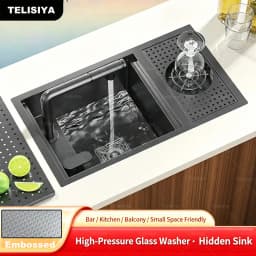 Cup Washer Hidden Bar Sinks With Lid MultifunctionalStainless Steel Kitchen Sink Single Slot Undermount Bowl