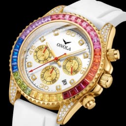 ONOLA Men's Quartz Watch, Multifunctional Dial, Colorful Square Rhinestone Bezel, Date Display, Ideal For Parties & Daily Outing