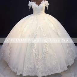 Customized White V-Neck Beaded Appliques Spaghetti Strap Wedding Dress 2026 Ball Gown Floor Length Off The Shoulder Bridal Gown