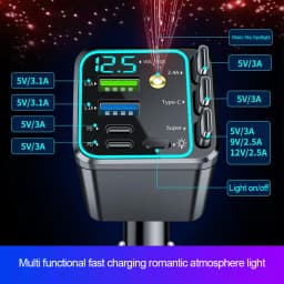 5 In 1 Car Charger 66W Max with Retractable Cable PD30W+2.4A Voltage Display Super Fast Charging 22.5W for iPhone & Android