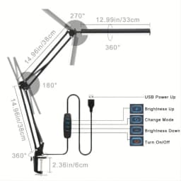 Double Head Led Desk Lamp, Eye-Caring Desk Light with Clamp, Adjustable Flexible Goose-NeckTask Lamp for Home Office Study