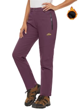 TACVASEN Fleece Lined Waterproof Soft Shell Pants Womens Winter Warm Zipper Pockets Work Pants Outdoor Hiking Ski Snow Trousers