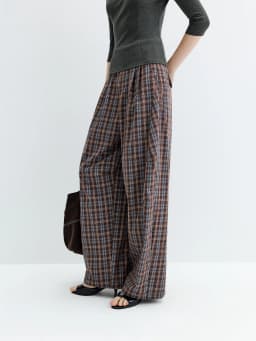 FSLE 2026 Fall Women's Chic High Waist Cotton Plaid Wide Leg Dress Pants - Relaxed Fit Casual Trousers for Daily Wear Style