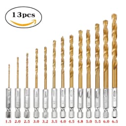 13/16Pcs HSS High Speed Steel Titanium Coated Drill Bit Set 1/4 Hex Shank 1.5mm-6.5mm Hexagonal Handle Twist Drill