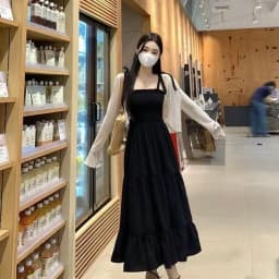 plus Size Summer Dress Women's Strapless Sun Protection Skirt Set Hepburn Style Black Dress Shoulder Covering Soft Polyester