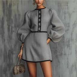 Slim Mini Dress Women's Elegant Lantern Sleeve Round Neck Button-Down Dress 2026 Spring Fall Office Commuting A-Line Dress