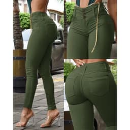 Spring Autumn New Pants Trousers Women's Solid Color High Waist Button Skinny Pants Women's Fashion Slim Fit Pencil Pants