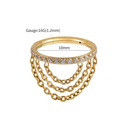 Right Grand ASTM F136 Titanium CZ Hinged Clicker Segment with Triple Chain Cartilage Earring Hoop 8-12mm Helix Conch Piercing