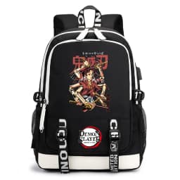 Demon Slayer Anime Print Student Backpack USB Charging Port Lightweight School Bag for Boys Girls