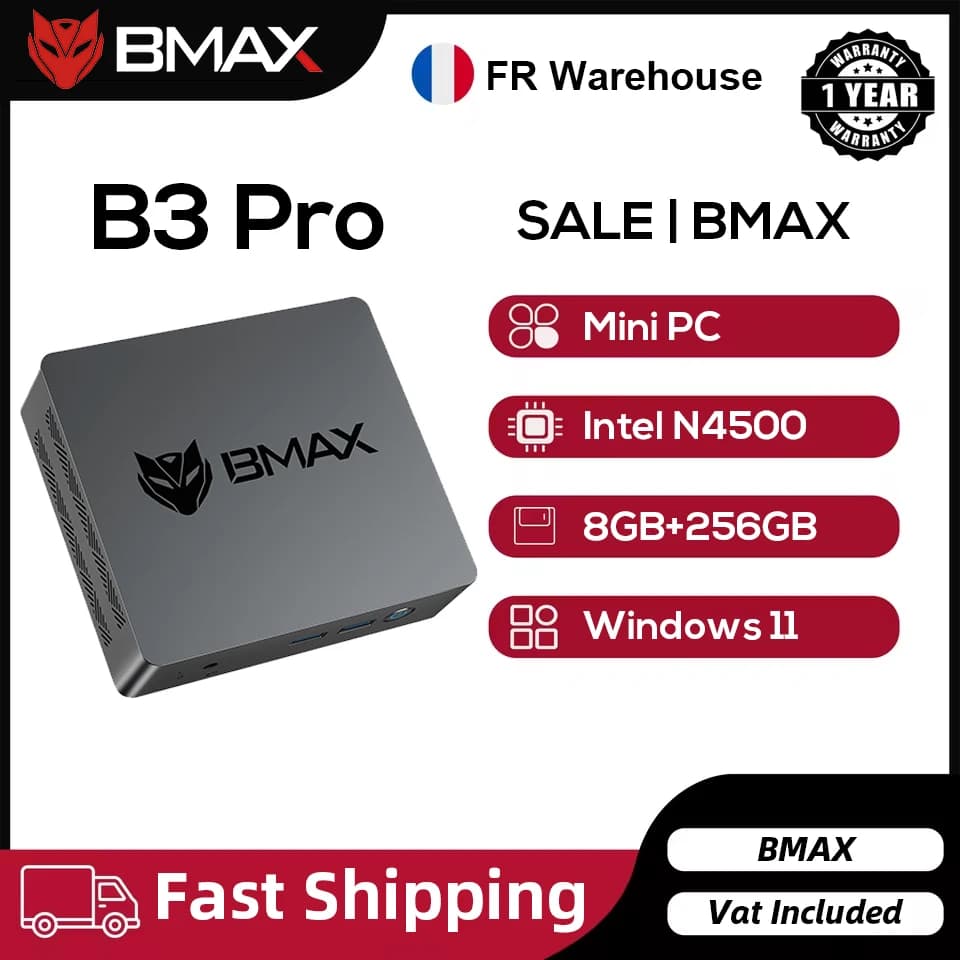 Bmax B3 Pro Windows 11 Pc Intel N4500 8Gb Ram 256Gb Ssd HDMI USB Dual Band Wi-Fi Supports 4K@60Hz Intel Hd Graphics Mini Pc