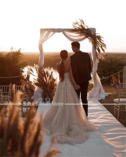 Customized Tulle Beach Scoop Neck Wedding Dress Applique Bride Gown Summer Holiday Boho Wedding Dresses Vestidos De Noiva