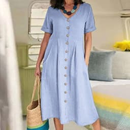 Women New Loose Boho Button Pockets Vintage Ruffles Befree Summer Elegant Party Dress Summer Party Maxi Dresses