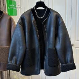 Women's Super Cute Zipper Fur Patchwork One-piece Round Neck Coat Top Warm Casual Winter Best Seller Coats and Jackets Women
