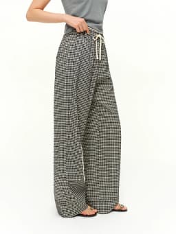 DUSHU 2026 Spring Women's Plaid Pattern Blend Straight Leg Pants - Acetate Commuter Style Trousers Elastic Waist for Office