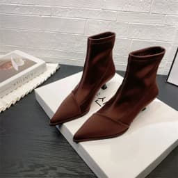 Ladies Shoes Elegant High Thin Heel New Satin Pointed Toe Short Boots Women Stretchce Temperament Ankle Boots Short Elegance
