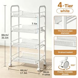 3/4/5Tier Mesh Wire Rolling Cart, Kitchen Storage Organizer Utility Cart Full Metal Basket Storage Art Trolley Carts With Wheels