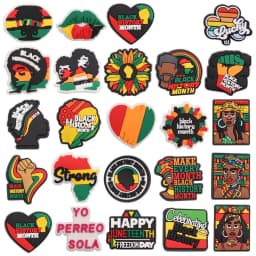 New Arrival 1-24Pcs PVC Black History Month Heart DIY Slipper Shoes Charms Buckle Clog Man Woman Shoe Accessories