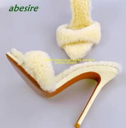 Pink Stiletto Plush Slippers Pointy Toe Thin Heeled Solid Women's Slippers Slip On Sexy Outside 2023 New Arrival Plus Size Shoes