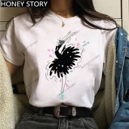 Dance Letter Print T Shirt Ballet Silhouette Monogram Print Women's T-shirt Loose Aesthetic Tops Graphic T Shirts Pro Choice