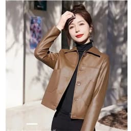 New Western Style Spring and Autumn Short Leather Jacket Women's Lapel Womens Casual Jacket Fashionable Leather Jacket Versatile