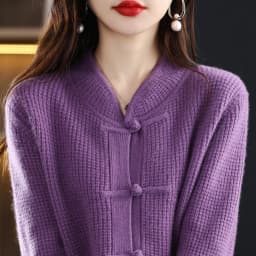 100% Pure Wool Cardigan Casual Knitted Half-high Collar Women China Knot Buckle Sweater Knitted Autumn Winter Cashmere Jacket