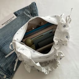Star Print Itabag Transparent Window Hobo Bag Ruffle Pleated Shoulder Strap Purse Kpop Idol Photocard Display Bag Casual Bag