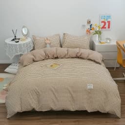 100% Cotton Duvet Cover Set,Bedding Set With Plaid Stripe,Skin Friendly Breathable,1 Duvet Cover,2 Pillowcase,Japan Simple Style