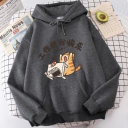 Fat Cat Slogans Work Is My Joy Boy Wei Clothing Casual High-Quality Hoodies Cartoon Fashion Hoody Daily Leisure Woolen Sweater