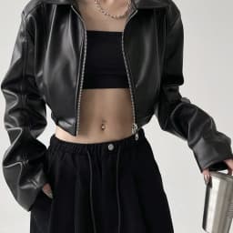 Y2k Black New PU Leather Jacket Cropped Jacket Long-sleeved Top Motorcycle Jackets Design Loose Streetwear Coat Trendy Vintage