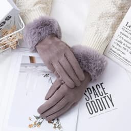 Winter Suede Leather Internal Plush Full Finger Outdoor Riding Warm Gloves Woman's Plush Thick Touch Screen Driving Mittens H92